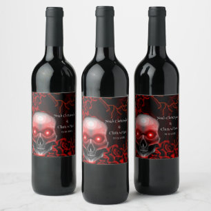 Zwart rood bloemendonker humeurig gothic schedel h wijn etiket