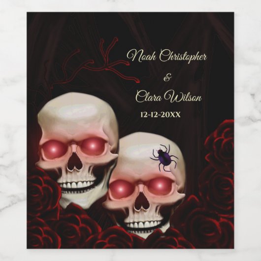 Zwart rood bloemendonker humeurig gothic schedel h wijn etiket (Enkel label)