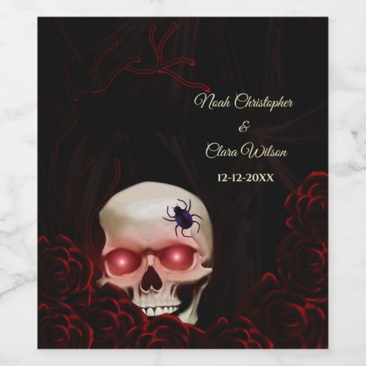 Zwart rood bloemendonker humeurig gothic schedel h wijn etiket (Enkel label)