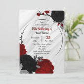 Zwart & rood bloemig geometrisch verjaardagsfeest kaart (Staand voorkant)