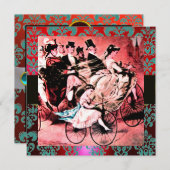 ZWART ROOD BLUW FIETS HUWELIJK DAMASK MONOGRAM KAART (Voorkant / Achterkant)