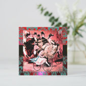 ZWART ROOD BLUW FIETS HUWELIJK DAMASK MONOGRAM KAART (Staand voorkant)