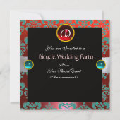 ZWART ROOD BLUW FIETS HUWELIJK DAMASK MONOGRAM KAART (Achterkant)