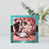 ZWART ROOD BLUW FIETS TROUWEN DAMAST MONOGRAM KAART (Staand voorkant)