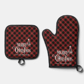 Zwart Rood Boerderij Kerst Tartan Plaid Custom Ovenwant & Pannenlap Set (Voorkant)