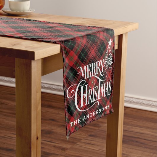 Zwart Rood Boerderij Kerstmis Tartan Plaid Custom Medium Tafelloper (Voorbeeld)