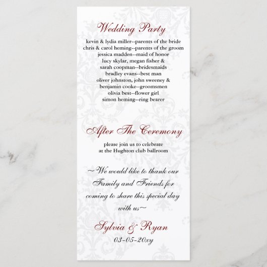 zwart rood bruiloft programma programmakaart (Achterkant)