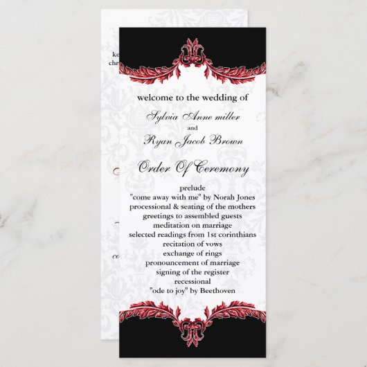 zwart rood bruiloft programma programmakaart (Voorkant / Achterkant)