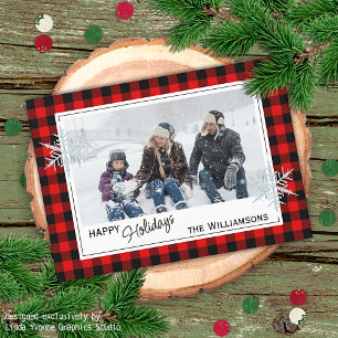 Zwart Rood Buffalo Houthakker Plaid & Sneeuwvlokke Feestdagenkaart