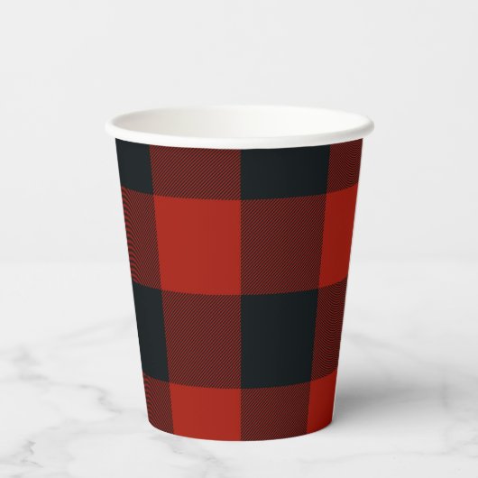 Zwart & rood buffel gingham geruit patroon papieren bekers (Achterkant)