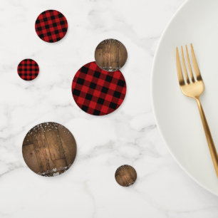 Zwart Rood Buffel Plaid Checkers Hout Bling Party Confetti