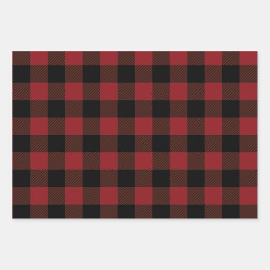 Zwart Rood Buffel Plaid Patroon Inpakpapier Vel (Voorkant 3)