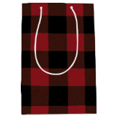Zwart Rood Buffel Plaid Patroon Medium Cadeauzakje (Voorkant)