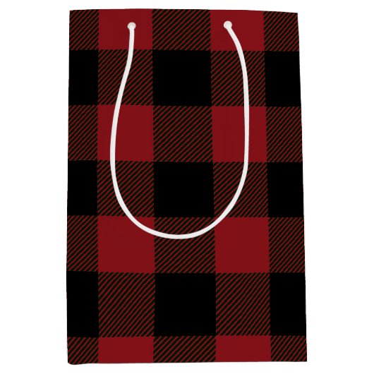 Zwart Rood Buffel Plaid Patroon Medium Cadeauzakje (Voorkant)