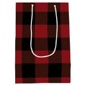 Zwart Rood Buffel Plaid Patroon Medium Cadeauzakje (Achterkant)