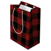 Zwart Rood Buffel Plaid Patroon Medium Cadeauzakje (Achterkant Gekanteld)
