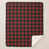 Zwart Rood Buffel Plaid Patroon Sherpa Deken (Voorkant)