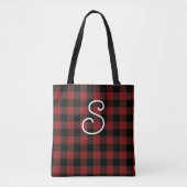 Zwart Rood Buffel Plaid Patroon Tote Bag (Voorkant)