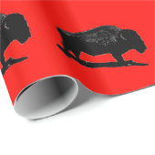 Zwart & Rood Buffel Silhouet Pop Kunst Cadeaupapier (Rol Hoek)