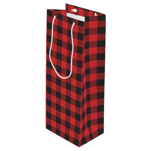 Zwart-rood Check Buffalo Lumberjack Pset Wijn Cadeautas (Voorkant Gekanteld)