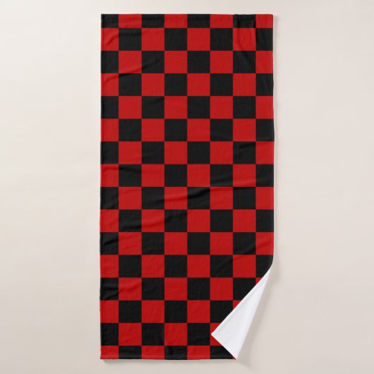 Zwart + Rood Check Checkerboard Patroon Badhanddoek (Badhanddoek)