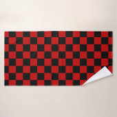 Zwart + Rood Check Checkerboard Patroon Badhanddoek (Badhanddoek)