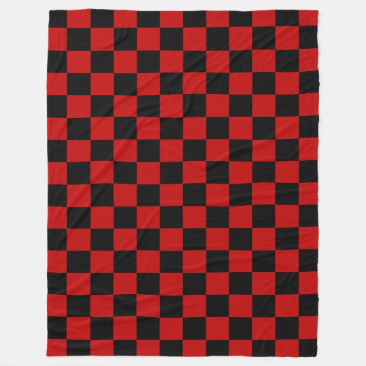 Zwart + Rood Check Checkerboard Patroon Fleece Deken (Voorkant)