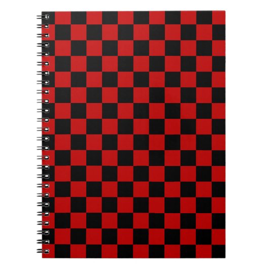 Zwart + Rood Check Checkerboard Patroon Notitieboek (Voorkant)