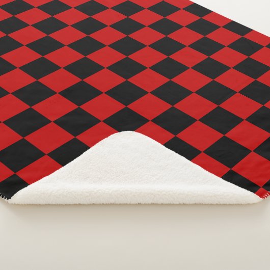 Zwart + Rood Check Checkerboard Patroon Sherpa Deken (3/4)