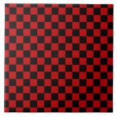 Zwart + Rood Check Checkerboard Patroon Tegeltje (Voorkant)