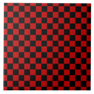 Zwart + Rood Check Checkerboard Patroon Tegeltje