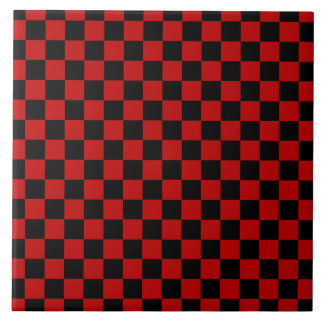 Zwart + Rood Check Checkerboard Patroon Tegeltje