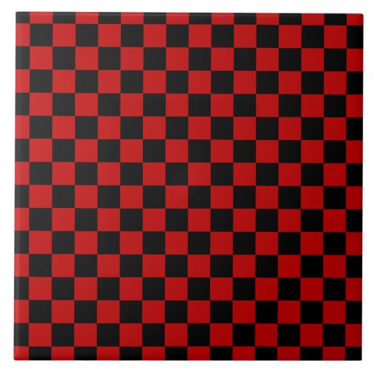 Zwart + Rood Check Checkerboard Patroon Tegeltje (Voorkant)