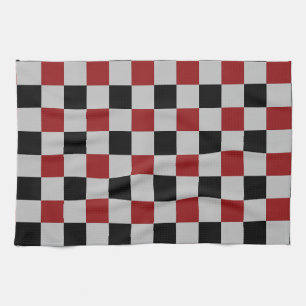 Zwart Rood Check Sport Flag Design Keukenhanddoek