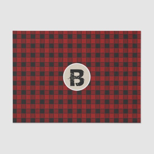 Zwart & Rood Checker Grunge Monogram Initiaal Tissuepapier (Voorkant)