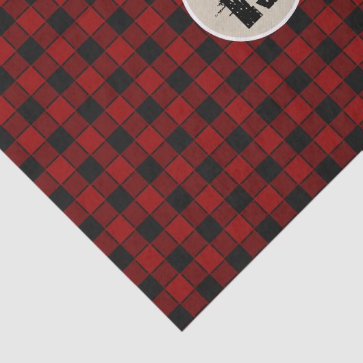 Zwart & Rood Checker Grunge Monogram Initiaal Tissuepapier (Detail)