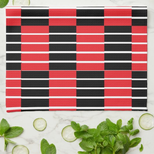 Zwart rood cheques en strepen patroon theedoek (Gevouwen)