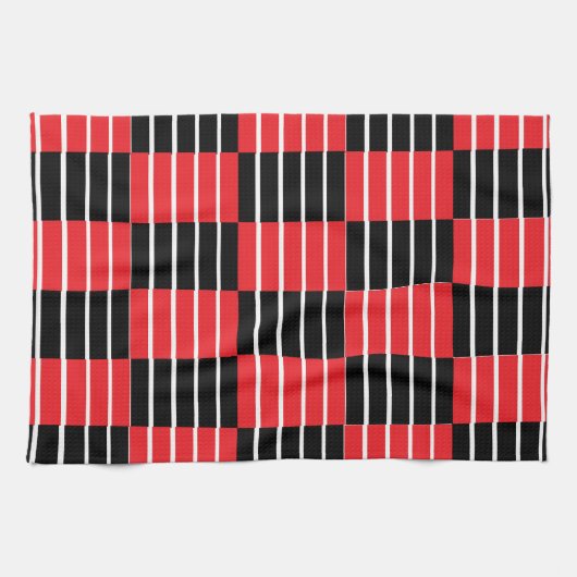 Zwart rood cheques en strepen patroon theedoek (Horizontaal)