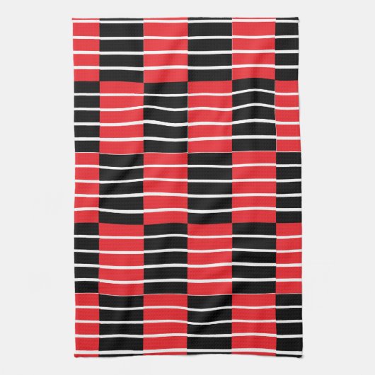 Zwart rood cheques en strepen patroon theedoek (Verticaal)