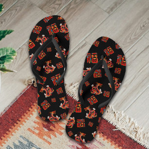 Zwart Rood Chinees Nieuwjaar Dragon Zegeningen 福 G Teenslippers
