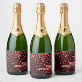 Zwart Rood Confetti Laten we Vieren Mousserende Wi Sparkling Wijnetiket