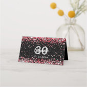 Zwart rood confetti verjaardagsfeestje plaatskaartje (Achterkant)