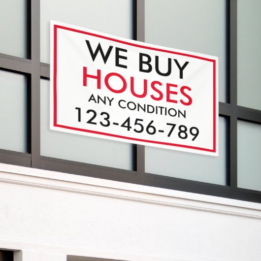 Zwart Rood Custom Wij kopen huizen onroerend goed Spandoek (Buitenkant Gebouw)