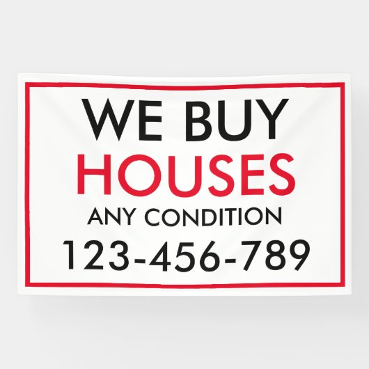 Zwart Rood Custom Wij kopen huizen onroerend goed Spandoek (Horizontaal)