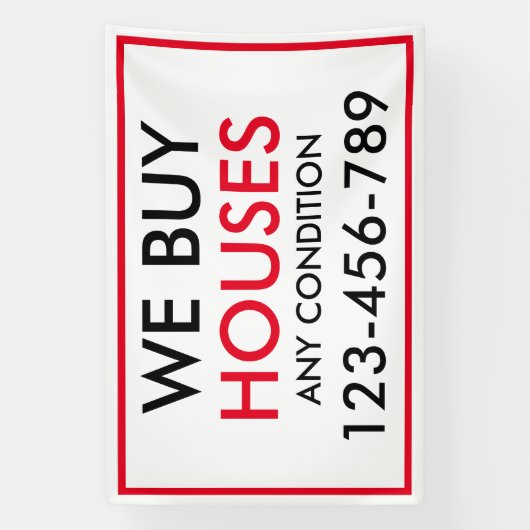 Zwart Rood Custom Wij kopen huizen onroerend goed Spandoek (Verticaal)