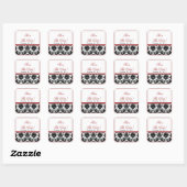 Zwart & Rood Damask Bewaar de datum Bruiloft Stick Vierkante Sticker (Vel)