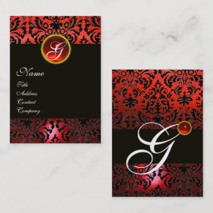 ZWART ROOD DAMASK BLOEMMONOGRAM ,Ruby Gem Visitekaartje