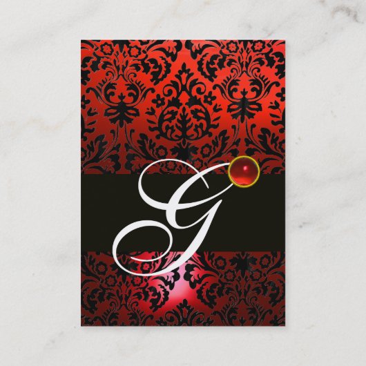ZWART ROOD DAMASK BLOEMMONOGRAM ,Ruby Gem Visitekaartje (Achterkant)
