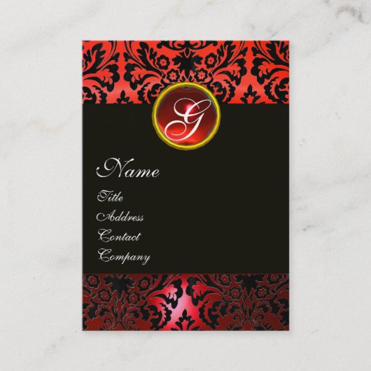 ZWART ROOD DAMASK BLOEMMONOGRAM ,Ruby Gem Visitekaartje (Voorkant)