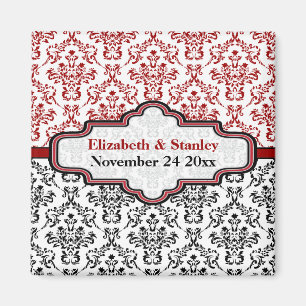 Zwart rood damask bruiloft Save the Date magneet
